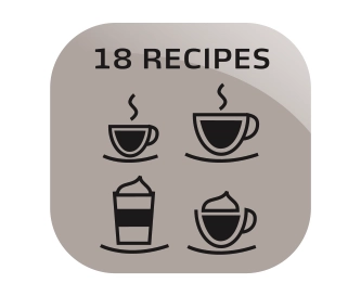 Produktų mygtukais galite ruošti 4 klasikinius gėrimus – „Espresso“, „Café Crème“, „Cappuccino“ ir „Latte Macchiato“ vos palietus mygtuką. Receptų knygos funkcija leidžia ruošti dar 14 specialių kavos receptų, tokių kaip „Flat White“, „Ristretto“, „Americano“ ar „Espresso Doppio“. Produktų mygtukais galite ruošti 4 klasikinius gėrimus – „Espresso“, „Café Crème“, „Cappuccino“ ir „Latte Macchiato“ vos palietus mygtuką. Receptų knygos funkcija leidžia ruošti dar 14 specialių kavos receptų, tokių kaip „Flat White“, „Ristretto“, „Americano“ ar „Espresso Doppio“.